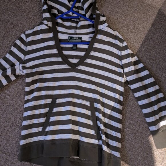 Ralph Lauren Active hoodie matching s/s t shirt brown and cream stripe L - Picture 1 of 3